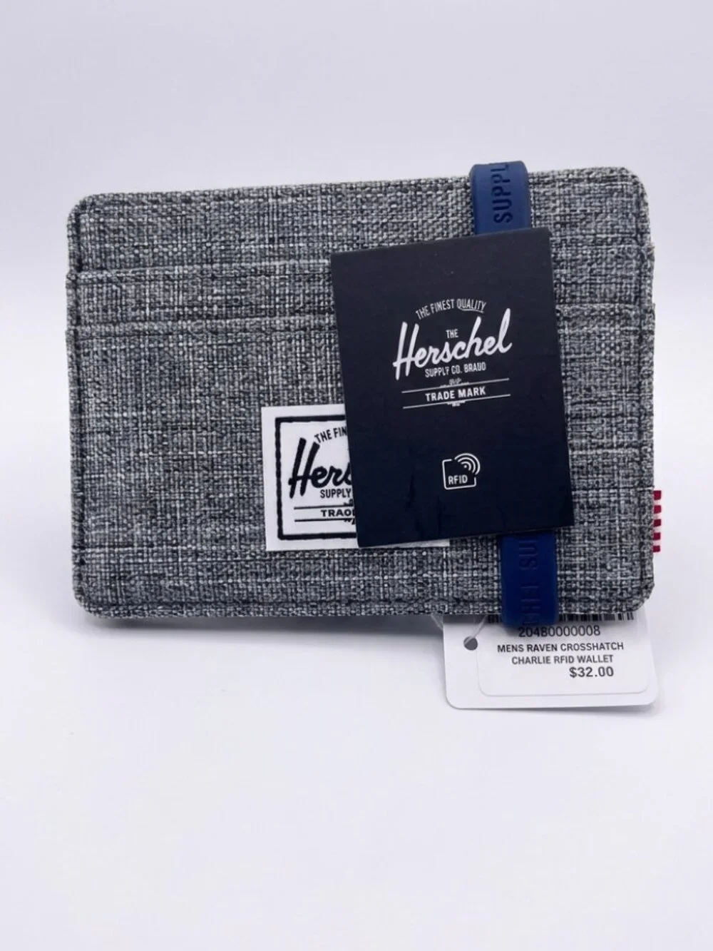 Herschel Supply Company Gray Crosshatch Wallet/Cardholder with Blue Rubber Band